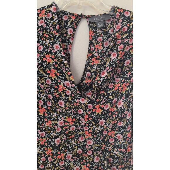 Primark Floral Mini Dress | Size 2 | Black Base, Back Zip & Button Detail - Picture 2 of 3